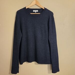 PURA CASHMERE Navy Blue Extra Fine Merino Wool Cashmere Blend Crewneck Sweater L